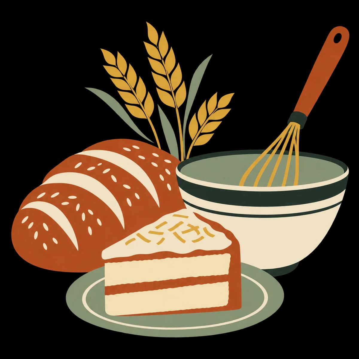 Ilustración de ingredientes y utensilios de panadería y pastelería