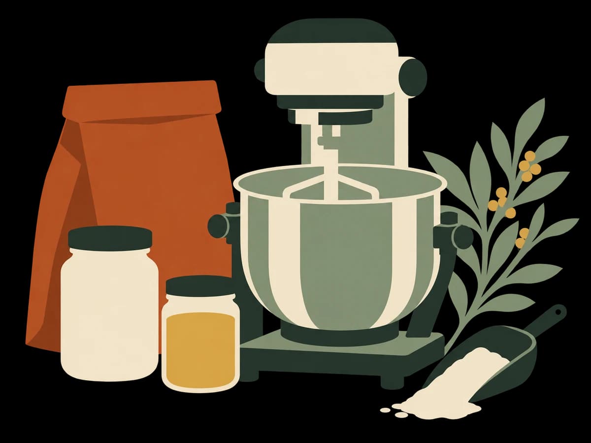 Ilustración de ingredientes y equipos de producción alimentaria