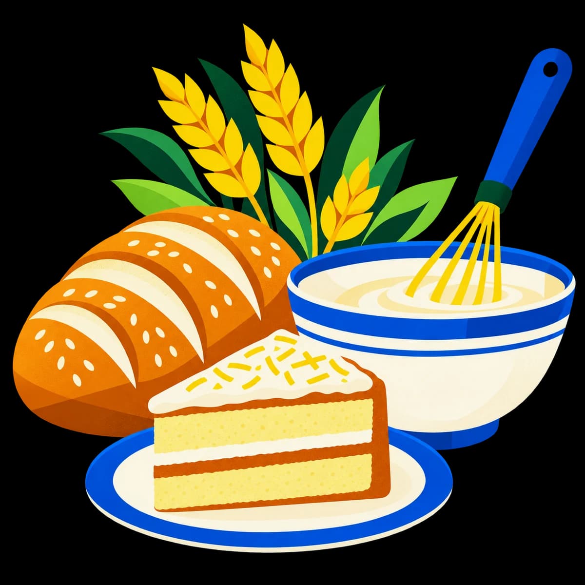 Ilustración de ingredientes y utensilios de panadería y pastelería