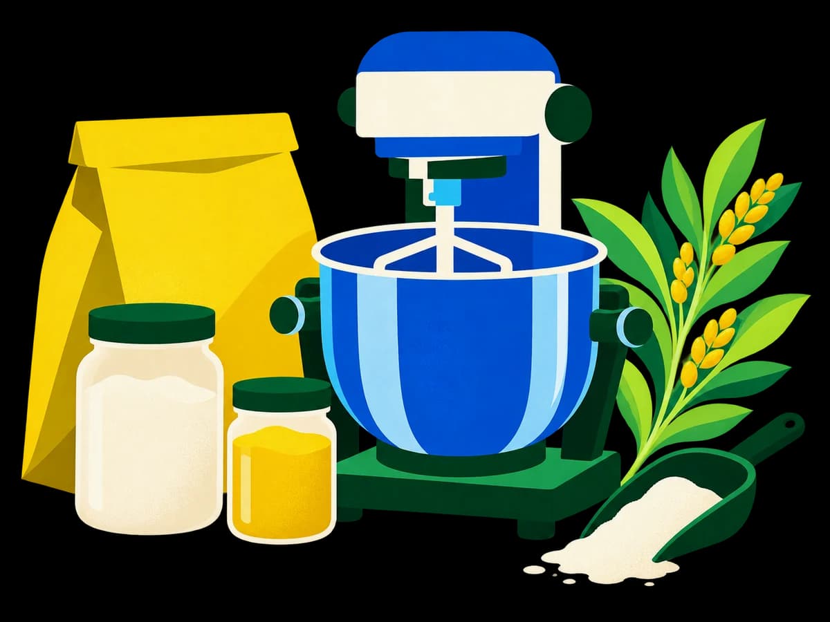 Ilustración de ingredientes y equipos de producción alimentaria